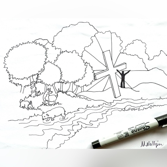 NEW Handmade Art Hand Crafted Illustration Drawing Biblical Christian Black Line - Picture 1 of 4